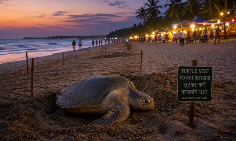 वाढत्या पर्यटनामुळे मोर्जिम बीचवरील ऑलिव्ह रिडले संकटात Tourism vs Conservation: Olive Ridley Turtles Face Survival Crisis in Goa